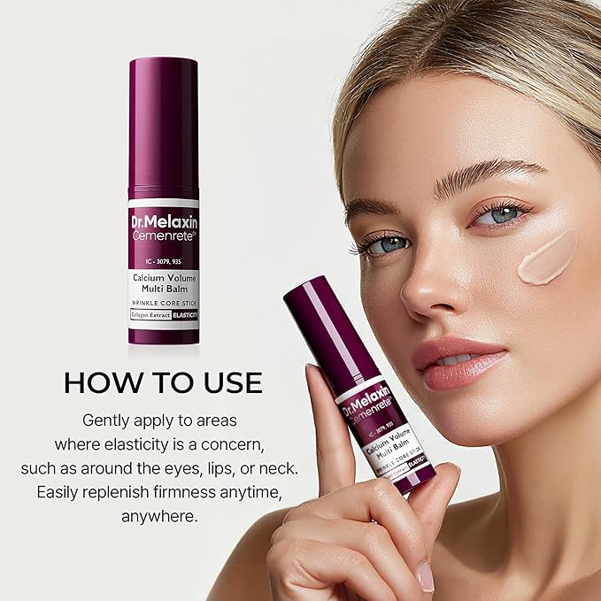 Dr.Melaxin Calcium Multi Balm Stick, Collagen & Elastin Wrinkle Stick, All-in-One Hydrating Balm, Eye & Neck Balm, Makeup Base & Face Moisture Balm, Korean Skincare, 0.31 oz
