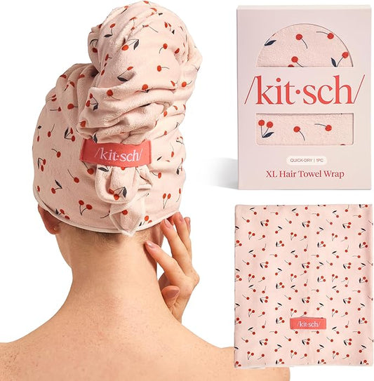 Kitsch Plushマイクロファイバーヘアタオルラップ（女性用） - 濡れた髪、カーリーヘア、ロングヘア、ショートヘア用の超吸収性マイクロファイバーバスタオル - 縮れ防止ヘアラップ、女性へのヘアケアギフトに最適
