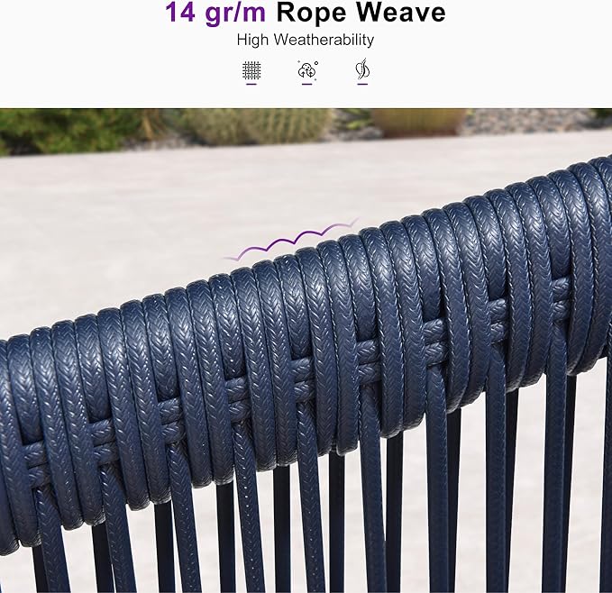 PURPLE LEAF Outdoor Dining Set for 8 All-Weather 9 Piece Patio Aluminium Dining Large Square Table and Rope Weave Chairs Included Cushions for Backyard Decor Kitchen Patio Furniture Set Grey and Navy