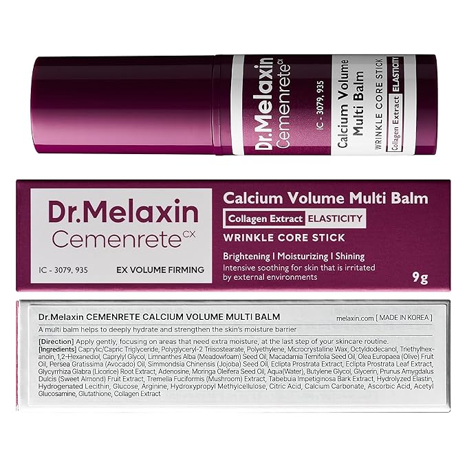 Dr.Melaxin Calcium Multi Balm Stick, Collagen & Elastin Wrinkle Stick, All-in-One Hydrating Balm, Eye & Neck Balm, Makeup Base & Face Moisture Balm, Korean Skincare, 0.31 oz