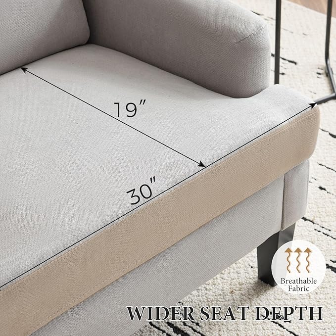 Bezseller Modern Accent Chairs Set of 2, Upholstered Reading Armchair with Wood Legs, Mid-Century Leisure Comfy Single Sofa Chair for Living Room, Bedroom, Home, Office, Light Grey