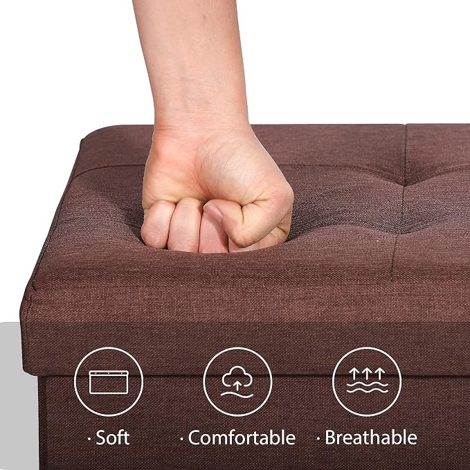 ZENY 43.3 inches Folding Storage Ottoman Bench Storage Chest Footrest with Foam Padded Seat, Great for Bedroom, Entryway and Living Room, Holds up to 660 lb, Brown