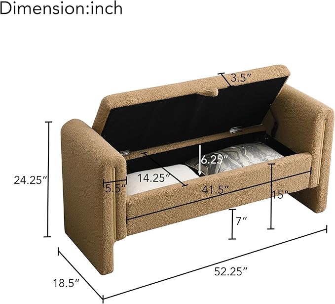 Christopher Knight Home Upholstered Storage Ottoman, Teddy Fabric Bench with Solid Wood Legs, Comfortable Foot Rest Stool, Storage Bench for Bedroom End of Bed, Living Room, Dining Room, Khaki
