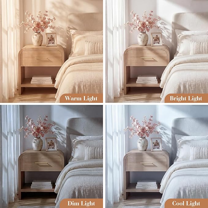 Night Stand Set of 2 [Unique Curved Profile] [FSC-Certified Wooden Board] 1-Drawer and 1 Storage Shelf Nightstand 24" H Metal Handle Modern Bedside Table Side Table End Table for Bedroom