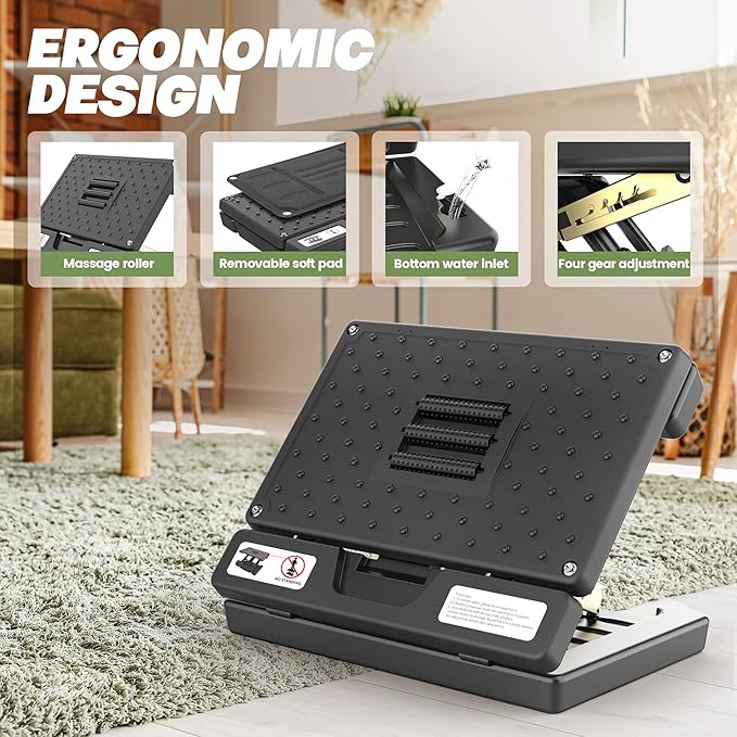 Foot Rest for Under Desk at Work, 4-Height Adjustable, Foldable, with Massage Roller and Soft Pad, Adjustable Metal Frame, Ergonomic, for Car, Office, Computer, Gaming, All-Season Use (Black)