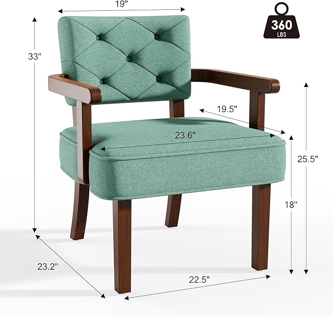 Versatile Accent Chairs Set of 2,Butacas para Sala, Modern Oversize Arm Chair,Upholstered Wooden Chairs with Arm Rest,Tufted Backrest,Cushion, for Office,Waiting/Reading/Living Room, Green