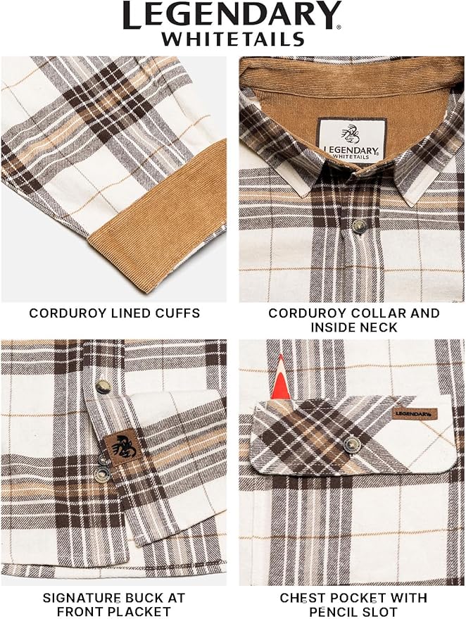 Legendary Whitetails Mens Long Sleeve Button Down 100% Cotton Flannel Shirt