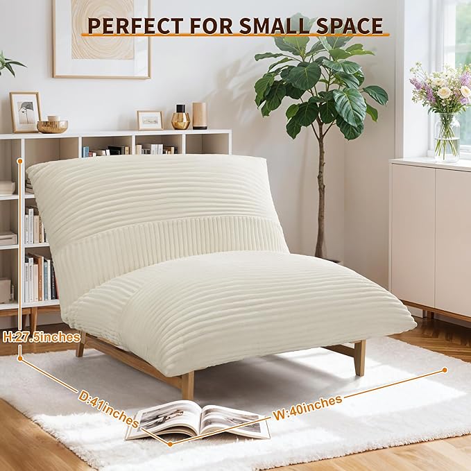 Oversized Cloud-Like Couch Single Seat, Extra-deep Seat Soft for Living Room, Minimalist Convertible Stuffed Bean Bag Cushion with Removable Washable Cover, Corduroy Beige