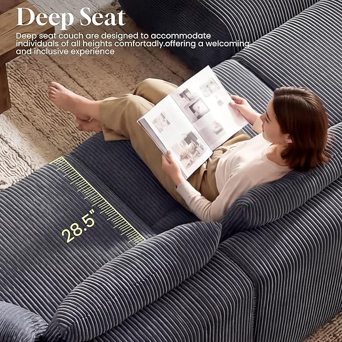 GRUSIGN 118'' Sectional Boneless Oversize Modular Couches, Curved Cloud Sectional Couches for Living Room,Rounded Corner Design L Shape Deep Seat Family Sofa with Ottoman & 3 Throw Pillows, Grey