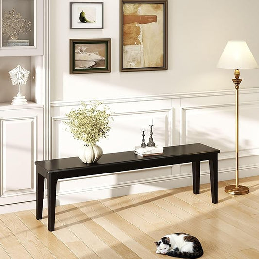 Dining Bench 63" Wood Solid Oak Wooden Bed End/Entryway Bench for Bedroom Living Room Kitchen(Black)