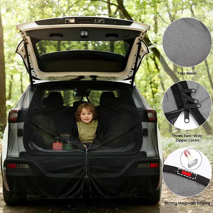 Car Tailgate Mesh Screen for SUV, CUV, MPV, Van, Ventilation Breathable and Anti-Mosquito Magnetic Mosquito Net Tailgate Essentials Car Camping Accessories