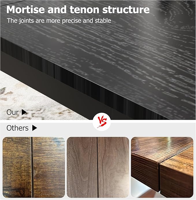 GarveeHome 78.7 in Industrial Dining Table for 6, Wooden Long Dinner Table with Mortise Tenon Design, Kitchen Table with Sturdy Metal Legs, for Dining Room Home Office Living Room, Black