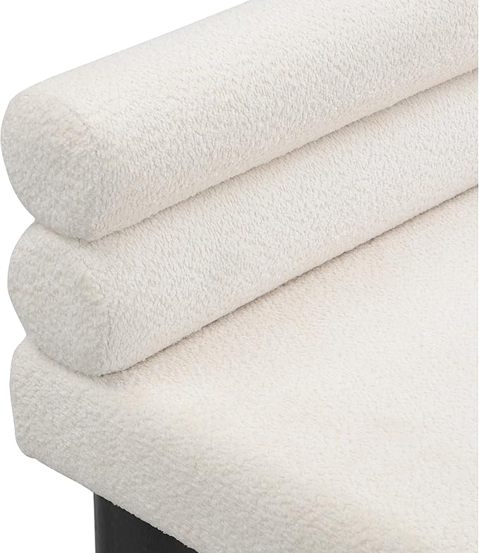 Christopher Knight Home Wally Boucle Upholstered Dining Bench, Modern Large Dining Room Chair, Entryway Ottoman Bench, Bedroom End of Bed Seating, Armless Desing and Wooden Frame, Milky White+Black