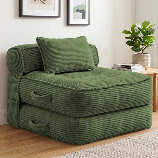 Folding Sofa Bed, Convertible Sleeper Chair with Pillow Foldable Mattress with Back Support, Portable Fold Out Chair Bed Comfy Floor Couch Lounge for Living Room Bedroom Apartment Single