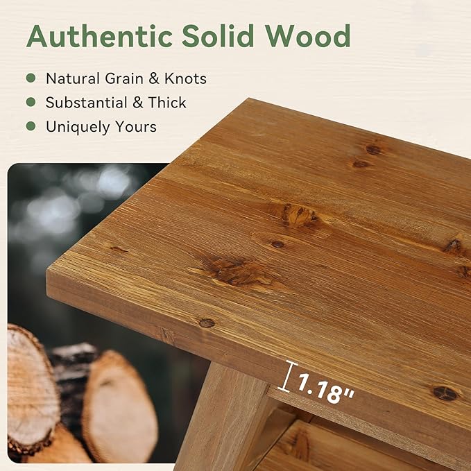 Set of 2 63” Wood Dining Room Bench, Farmhouse Kitchen Bench with Storage Shelf, Solid Wood Rusit Backless Bench for Dining Table, Extra Long Seating for Kitchen Room