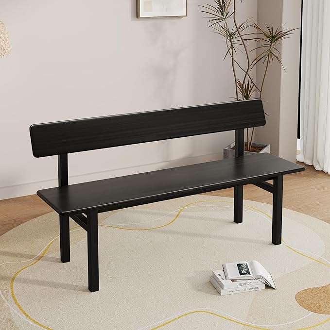 55" Entryway Bench, Black Dining Bench with Spindle Back Farmhouse Bench Wood Bench for Foyer Balcony Living Room, Black