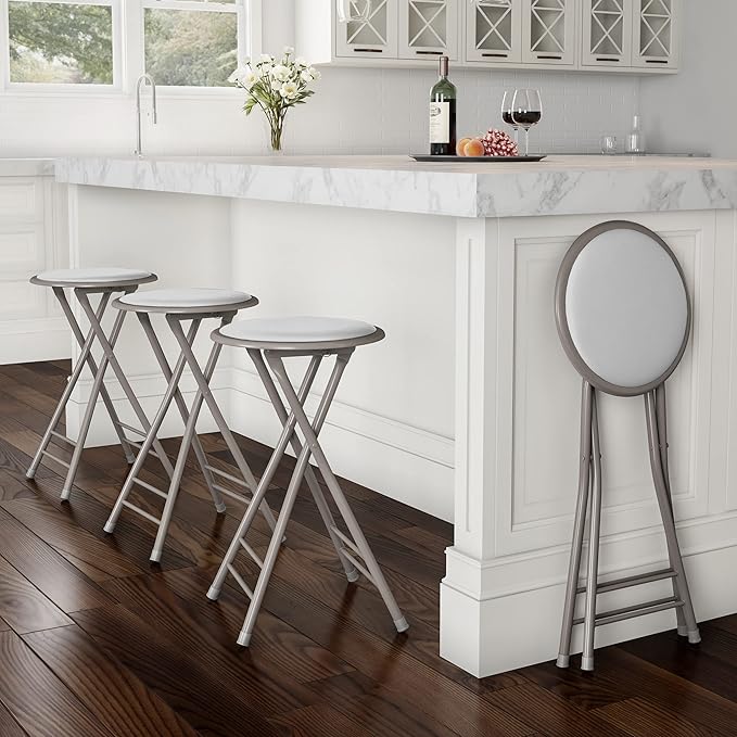 Lavish Home Folding Stool - Set of 4 Counter Height Bar Stools – 24-Inch Backless Folding Chairs with 225lb Capacity for Kitchen, Rec Room, or Game Room (White)