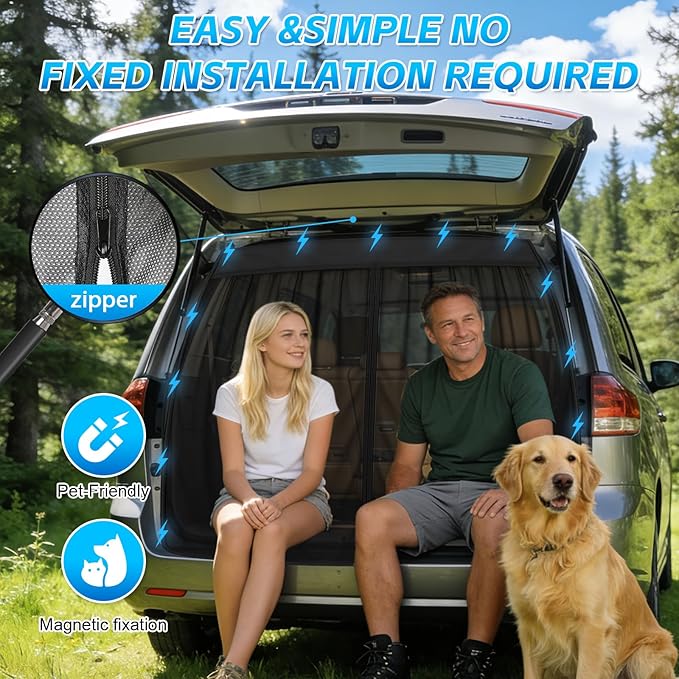 Magnetic Van Screen Net with Zipper for Back Door for Chrysler Pacifica, Toyota Sienna,Honda Odyssey, Kia Carnival, and Other Minivans