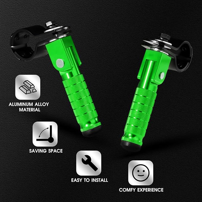 90 Degree Foldable Footpegs M8 Motorcycle Foot Pegs CNC Anti-Skid Footrest Passenger Pedal for Motorbike Mini Bike Dirt Pit Bike (Green)