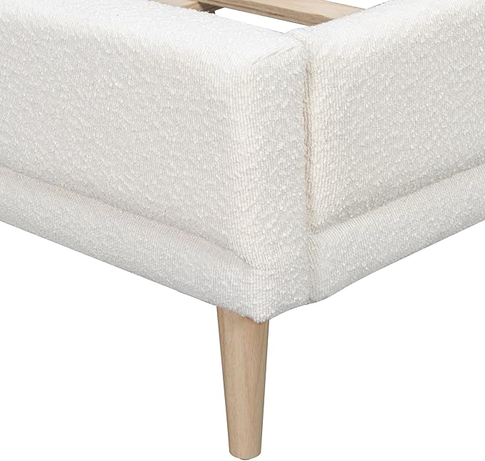 Hazel California King Size Bed Frame, Upholstered Platform Bed, Soft Boucle Headboard, Wood Bed Support and Slats, Curved-Shaped Headboard California King Bed, 43.90" H White