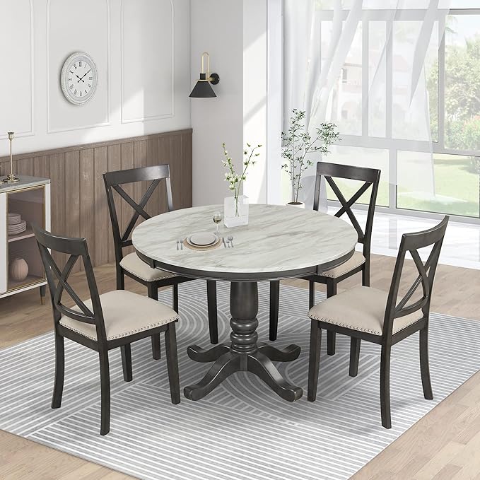 Harper & Bright Designs 5 Pieces Dining Table and Chairs Set for 4 Persons, Kitchen Room Solid Wood Table with 4 Chairs