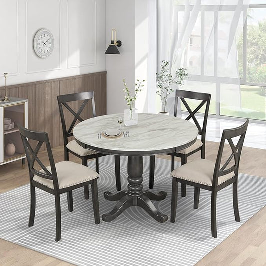 Harper & Bright Designs 5 Pieces Dining Table and Chairs Set for 4 Persons, Kitchen Room Solid Wood Table with 4 Chairs