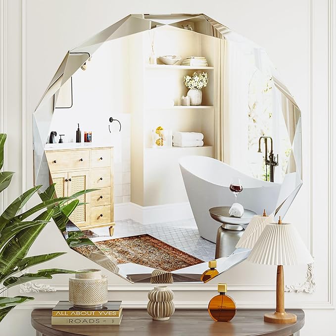 Suidia Bathroom Mirror, 30"x 30" Wall Mirror, Frameless Bathroom Mirror with Beveled Edge for Bedroom, Living Room, Entryway, Hallway, Round Shape