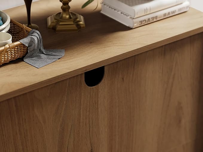 FENSULN Buffet Sideboard Cabinet Farmhouse Modern 3 in1 Storage Cabinet with Adjustable Shelves for Kitchen, Coffee Bar, Living Room, Oak