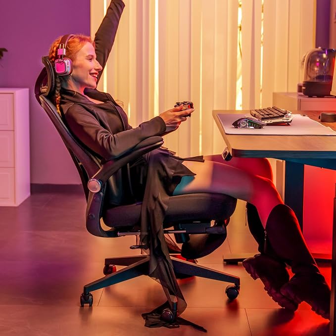 FLEXISPOT Foldex Ergonomic Office Chair, Folding Chair for Small Spaces with Lumbar Support, Flip-up Armrests, 3D Headrest, Desk Chairs with Footrest for Work,Video Game,Gift Foam Seat, Pink