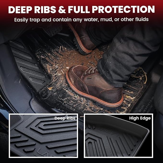LASFIT Floor Mats for Honda Passport 2026, Extended Door Sill Coverage All Weather TPE Custom Fit Passport Floor Liner Accessories, 1st & 2nd Row, Black