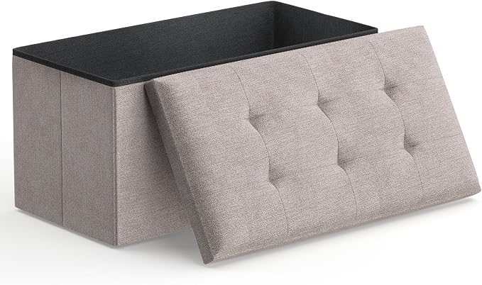 Magshion Folding Storage Ottoman Bench, 30 Inches Ottoman Foot Rest, End of Bed Bench, Storage Chest for Living Room, Entryway, Bedroom, 600 lbs Load Capacity, 15 x 30 x 15 Inches, Beige