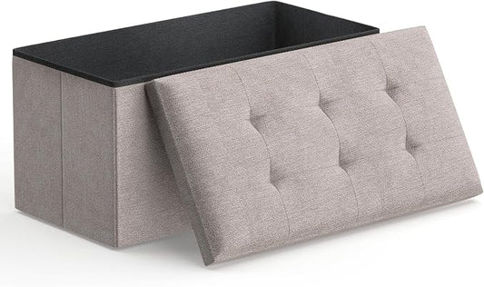 Magshion Folding Storage Ottoman Bench, 30 Inches Ottoman Foot Rest, End of Bed Bench, Storage Chest for Living Room, Entryway, Bedroom, 600 lbs Load Capacity, 15 x 30 x 15 Inches, Beige