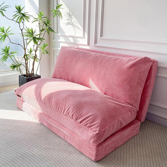 MAXYOYO Folding Sofa Bed, Floor Sofa Convertible Sleeper Chair with Washable Cover, Floor Couch Lounge Bean Bag Chair Bed for Living Room, Pink, 54x95 Inch