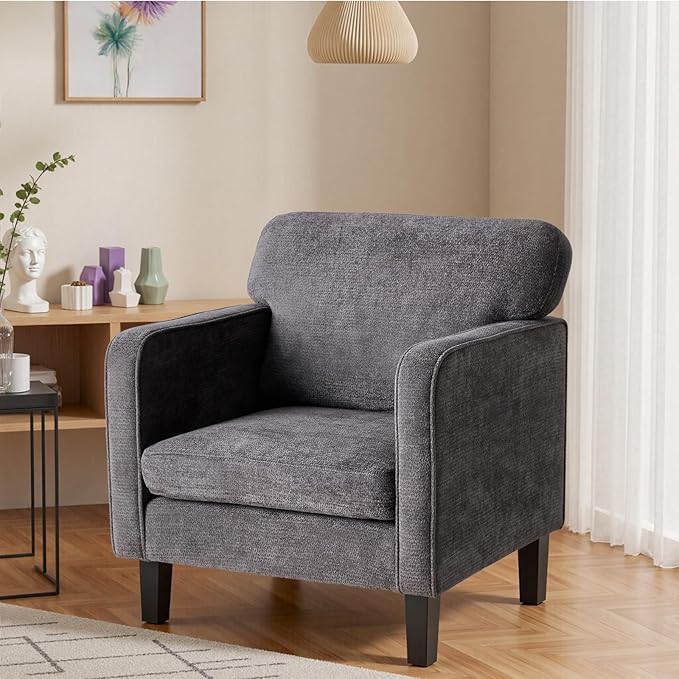 DUMOS Modern Accent Chairs for Living Room, Corner Chairs for Adults, Reading Chair with Armrest and Backrest, Comfy Lounge Chairs for Bedroom Reception Waiting Room, Dark Grey 2 Pack