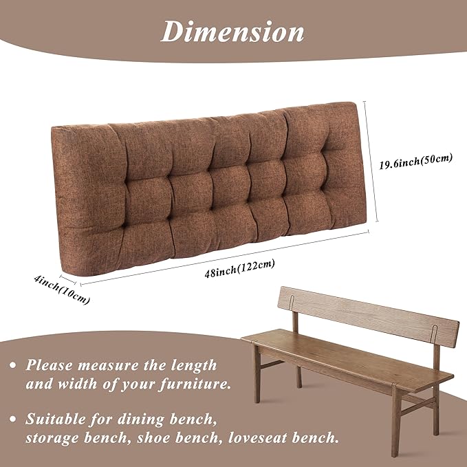 Bench Cushion for Indoor Furniture 48x19 inch Rectangle Bench Seat Cushion for Bay Window Entryway Bench Thick Textured Chair Cushion with Non-Slip Backing 1 Pack, Light Brown