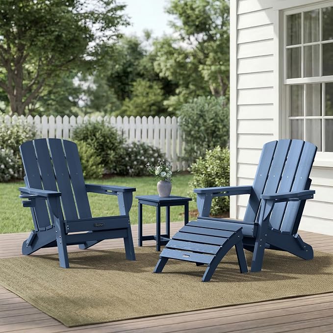 Adirondack Ottoman Footrest for Adirondack Chair, All-Weather HDPE Outdoor Foot Stool, Folding Patio Ottoman for Lawn, Garden, Deck, Backyard, Navy Blue