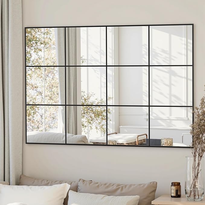 Suidia Wall Mirror, 36" x 48" Window Decorative Mirrors, Metal Framed Wall Decor Wall-Mounted Mirrors for Bedroom, Living Room, Entryway, Black