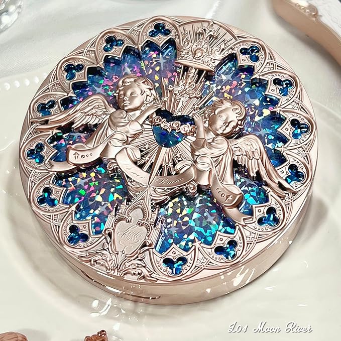 Flower Knows Little Angel Embossed Highlighter - Cool Starlight Highlighter Powder,Long-Lasting Ethereal Starry Glow,Cool Blue-Purple & White Pearl Shimmer,Galaxy-Inspired(L04 Moon River)