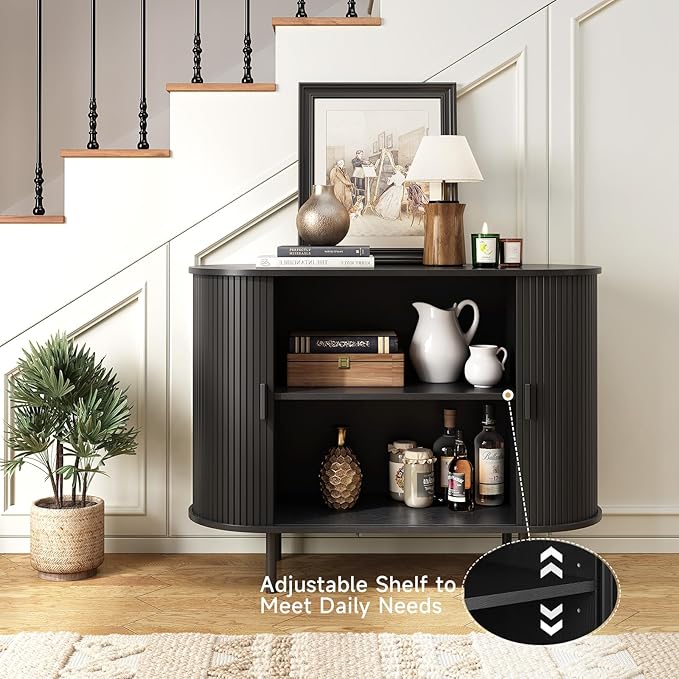 ONBRILL 40" Sideboard Buffet Cabinet with Storage, Storage Cabinet with Sliding Door & Adjustable Shelf, Modern Accent Coffee Bar Console Table for Kitchen, Entryway, Black