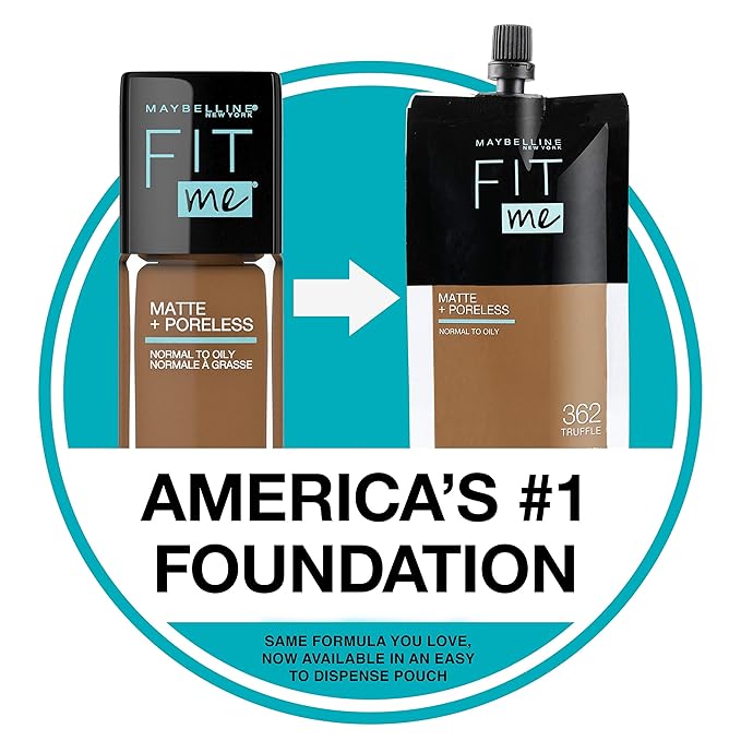 Maybelline New York Fit Me Matte + Poreless Liquid Foundation, Pouch Format, 115 Ivory, 1.3 Ounce