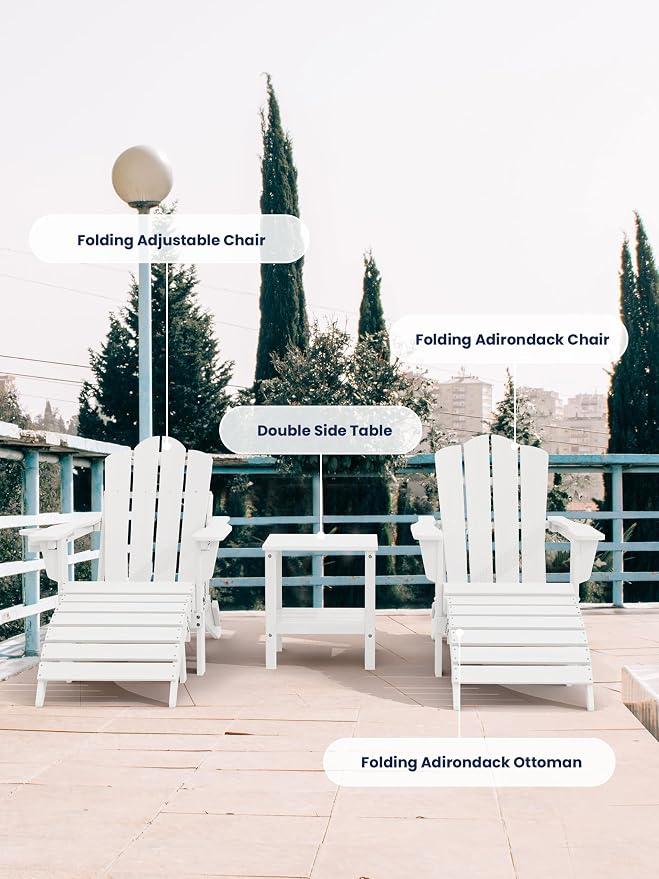 KINGYES Folding Adirondack Ottomans Set of 4 for Adirondack Chair, White