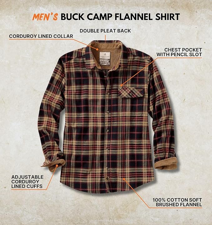 Legendary Whitetails Mens Long Sleeve Button Down 100% Cotton Flannel Shirt