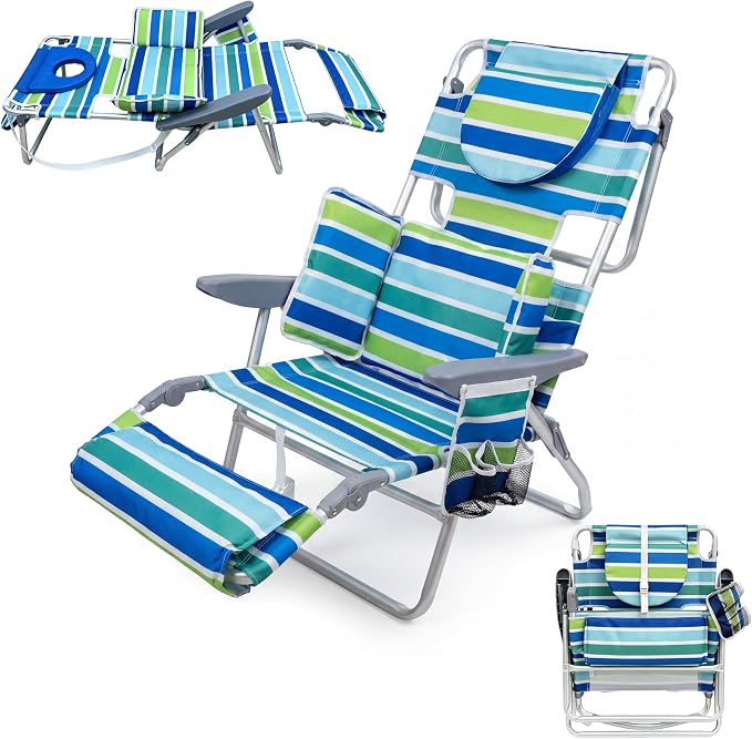 GarveeLife Backpack Beach Chair for Adults, Lightweight Portable Lay Flat Folding Beach Chair with 5 Reclining Positions, Backpack Straps, Phone Pocket (with Face Hole - 2 Pack)