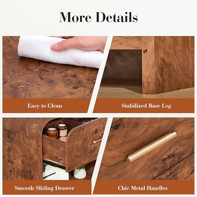 Night Stand Set of 2 [Unique Curved Profile] [FSC-Certified Wooden Board] 2-Drawer Nightstand 24" H Metal Handle Modern Sturdy Bedside Table Side Table End Table