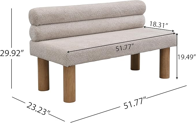 Christopher Knight Home Wally Boucle Upholstered Dining Bench, Modern Large Dining Room Chair, Entryway Ottoman Bench, Bedroom End of Bed Seating, Armless Desing and Wooden Frame, Light Gray+Natural