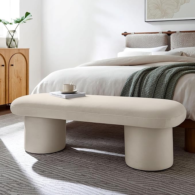 Modway Orla Performance Velvet Upholstered Bench in Almond