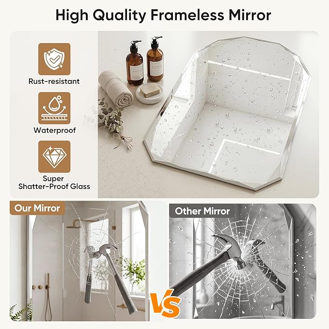 Suidia Bathroom Mirror, 30"x 40" Wall Mirror, Frameless Bathroom Mirror with Beveled Edge for Bedroom, Living Room, Entryway, Hallway, Arched Shape