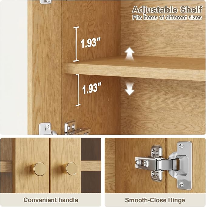 Arched Wall Cabinet, Bathroom Cabinet Wall Mount with Glass Doors & Adjustable Shelf, Floating Medicine Cabinet for Bathroom, Kitchen, Living Room Storage, Oak