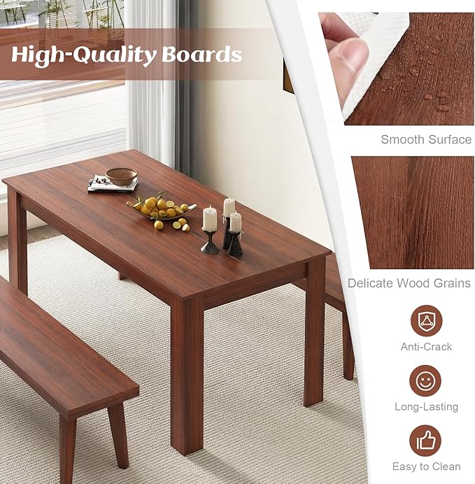 Giantex Dining Table for 4-6, 63" L Large Farmhouse Kitchen Table, Wooden Rectangular Dinner Table for Living Dining Room, Home Office, Dinette, 330LBS Capacity, Walnut