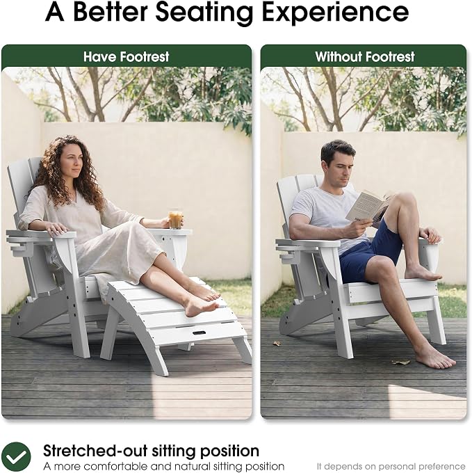 Adirondack Ottoman Footrest for Adirondack Chair, All-Weather HDPE Outdoor Foot Stool, Folding Patio Ottoman for Lawn, Garden, Deck, Backyard, White